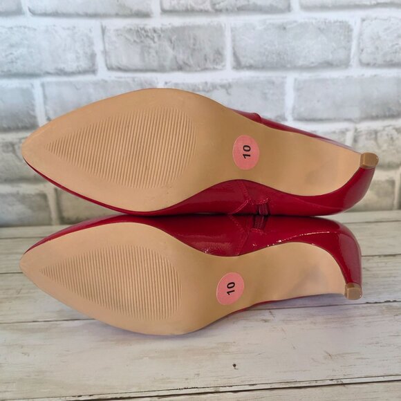 Nannette Lepore Shiny Red Faux Leather Boots Kitten Heels Classic 10 NWOB - Picture 5 of 11
